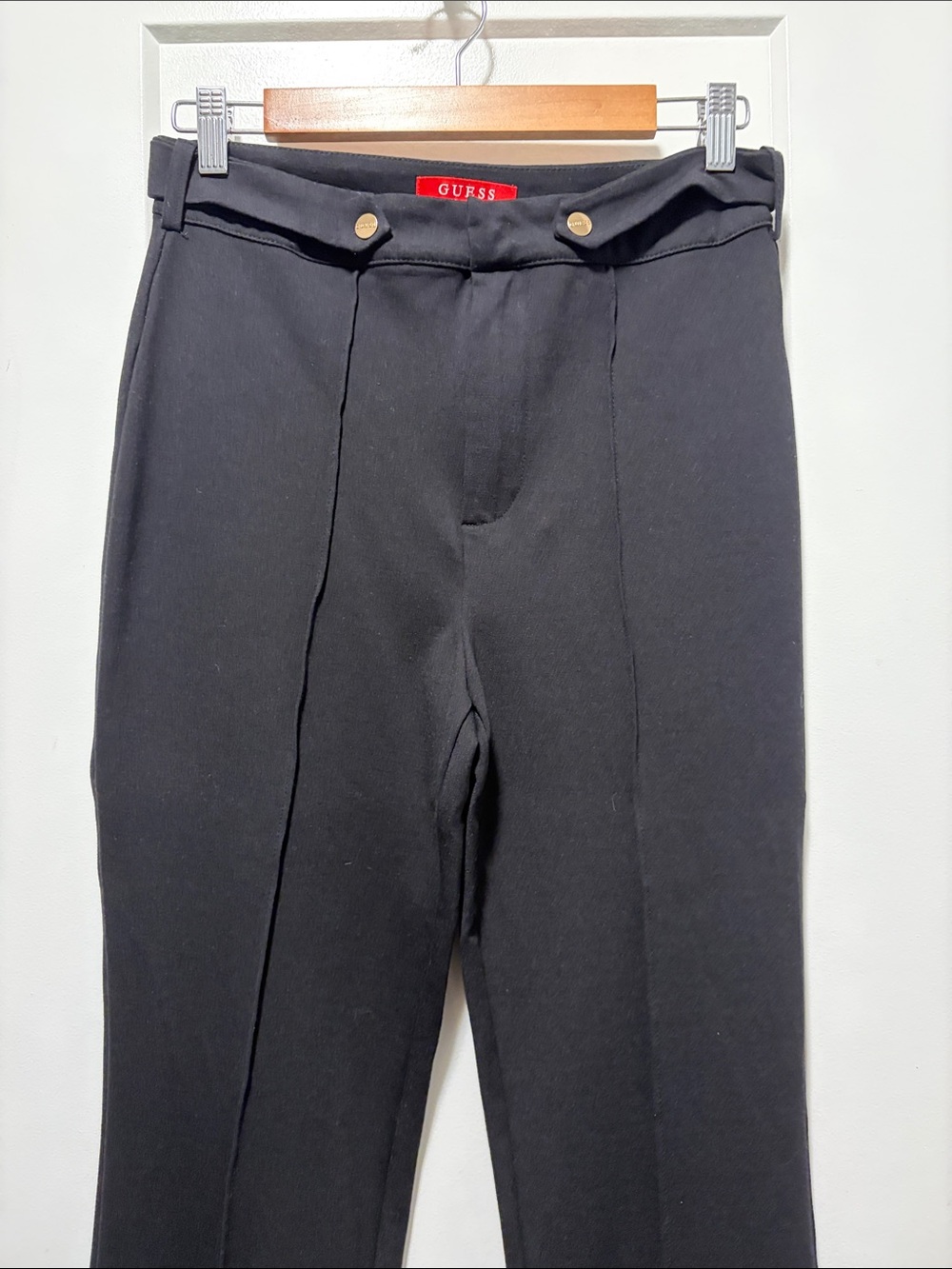 GUESS Black High-Waist Tailored Pants with Gold Buttons